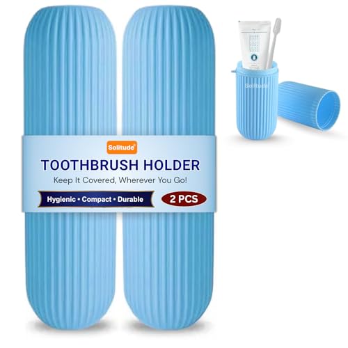 Solitude 2 Pcs Capsule Shape Plastic Portable Toothbrush, Toothpaste, Glasses, Make up Brushes Case Box Storage Organizer Cover for Travel Bathroom Hiking Camping