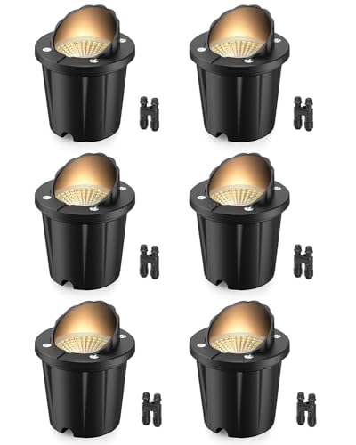HIBOITEC 6Piezas Luz Empotrada Exterior 12V 24V, 12W Alta Luminosidad 1200LM, IP67 Impermeable Antideslumbrante, Arco Foco LED COB 3000K Cálido para Camino, Jardín, Muro y Árbol, Incluye Conectores