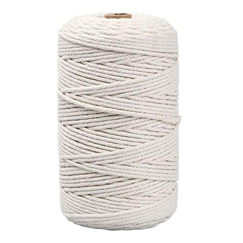 Becanno Macrame Cuerda, 3 mm x 200 m Hilo Macramé, Cuerda de Algodón Natural, Hilo de Algodón de Macramé, Cordón de Algodón, Cordel para Manualidades, Colgadores de Plantas, Decoración Bohemia, Beige Cover