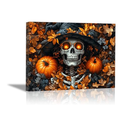 Poster mural Halloween squelette 50x70cm encadré jaune