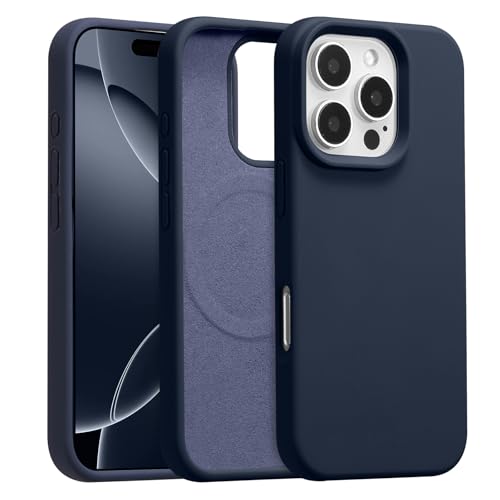 UCASONG Magnetic for iPhone 16 Pro Max -6.9Inch Liquid Silicone Phone Case, Compatible with MagSafe, Cute Plain Solid Color Slim Case Soft Smooth Matte Shockproof Protective Cover, Midnight Blue