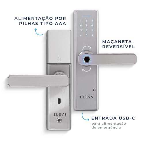 Fechadura Digital de Embutir com Biometria, Elsys, ESF-DE2000B, Prata - Abertura via Biometria e Sen
