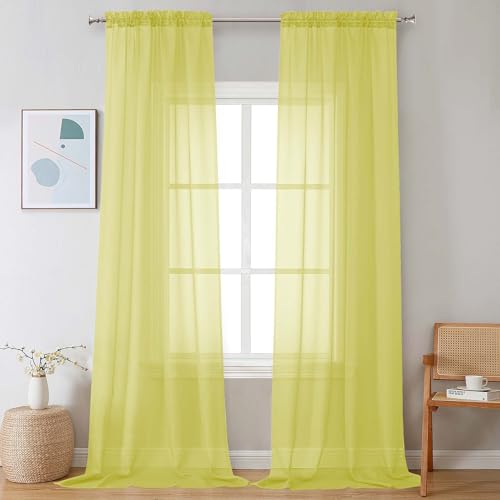 Image of Chyhomenyc Sheer Curtains 108 Inch Length 2 Panels Set, Extra Long Light Filtering Solid Voile Window Drapes for Living Room Bedroom, 42Wx108L, 9FT Length, Set of 2, Lemon