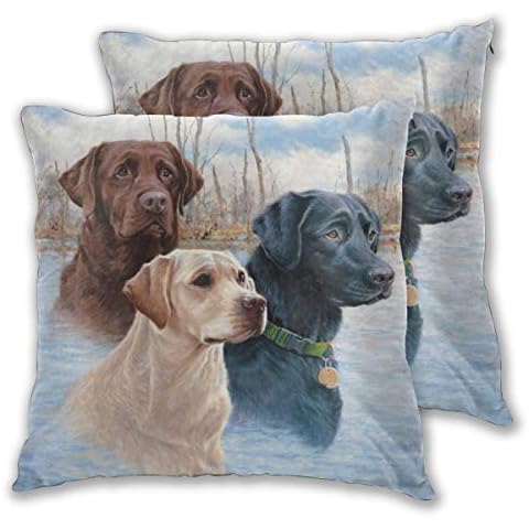 Granbey 2 PCS Collection Labrador Retrievers Pillow Set Three Dogs Pillow Case Cotton Black White Brown Dogs Throw Pillows Covers Dog Throw Pillows Home Decorative for Sofa Dog Pillow Set 18x18” Cover