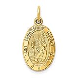 Solid 14k Yellow Gold Catholic Patron Saint Christopher Medal Oval Charm Small Pendant - 21mm x 11mm - Jewelry Gifts For Women Wife Mom Gifts For Men Husband Dad