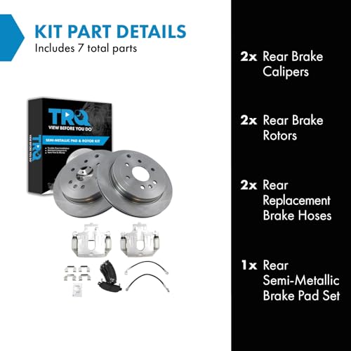 Image of TRQ Rear Brake Pad and Rotor Set Semi Metallic Rotors Calipers Compatible with 2008-2016 Buick Enclave 2009-2017 Chevrolet Traverse 2007-2016 GMC Acadia 2007-2010 Saturn Outlook