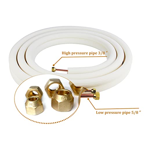 Image of 16 Ft Mini Split Line Set,Air Conditioning Copper Tubing Pipe Extension,3 /8 inch & 5 /8 inch 3 /8 inch PE Thickened for AC and Heating Equipment Insulated with Nuts(3 /8+5 /8)