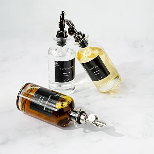 Olive Oil Dispenser Bottle For Kitchen - Free Spout, 40 Labels & Funnel - Coffee Syrup Dispenser Bottle, Glass Cooking Oil And Vinegar Dispenser Set Container, Pitcher, Cruet, Bar #TOP2