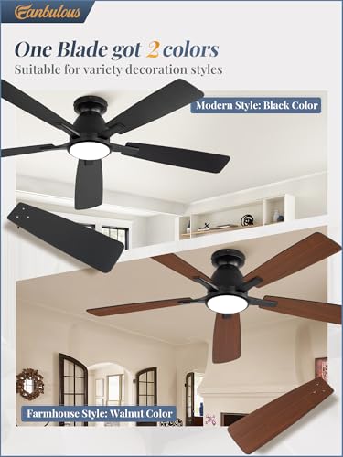 Fanbulous 52 inch Ceiling Fans with Lights, Smart Flush Mount Ceiling Fan and Remote APP, Modern Low Profile, 3CCT 20W LED with 6-Speeds Quiet Reversible Motor for Bedroom, Living Room, Kitchen, Black thumbnail 5