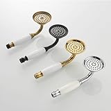 EasyByMall Antiker Handbrausekopf, Hochdruck-Regenwassersparung, Badezimmer-Befestigung, massive Messingkonstruktion für Spa-Erlebnis, Gold