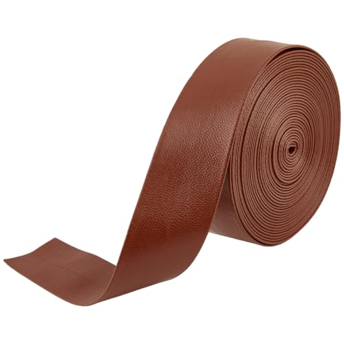 GORGECRAFT 5m*30mm*1mm Tiras de Cuero Plegables Cordón Plano de Cuero Sintético Marrón Coco Cinta de Adorno de PU Correas de Cuero Sintético con Grano de Piel de Cordero Sintética Hilo para Pulseras