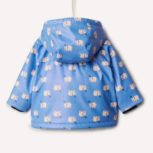Amazon Essentials x Sofia Grainge Baby Jungen Wasserabweisende Regenjacke, Kornblumenblau Elefanten, 18 Monate