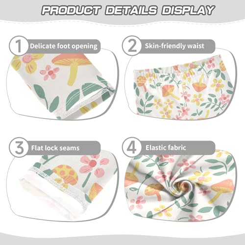 Flower Leaf and Mushroom Pattern Girls Leggings,Workout Leggings for Girls Toddler Athletic Leggings Size for 3-10T3