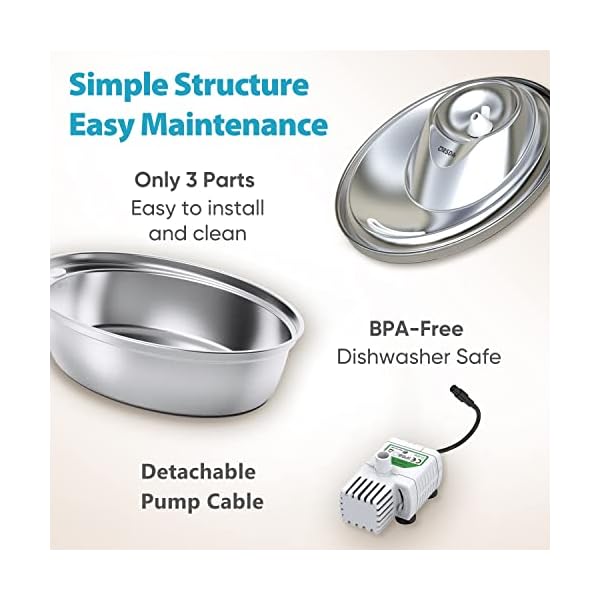 ORSDA-Cat-Water-Fountain-Stainless-Steel-Pet-Water-Fountain-for-Cats-Inside-2L-Cat-Automatic-Water-Dispenser-Dog-Water-Fountain-Metal-Cat-Fountain-Pet-Fountain-Cat-Drinking-Fountain-Steel Pet Water Fountain for Dogs Inside 2L