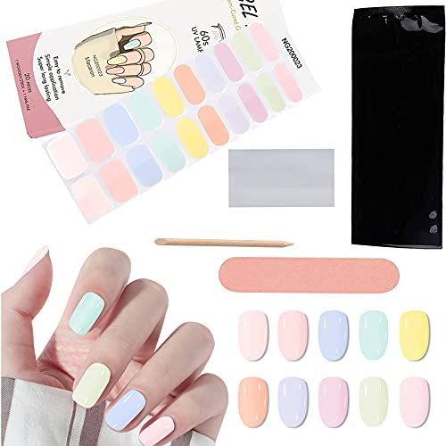 MRTREUP 20PCS Semi Cured Gel Nail Strips, Adhesive Full Wrap Gel Nail Art Sticker with Nail File and Stick（Lamp Required), Waterproof Gel Nail Wrap Stickers Sets for Yourself, Sisters, Mothers