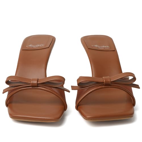 Image of Mostrin Kitten Heels for Women Round Toe Heels With Bow Vintage Mules Sexy Slip on Stiletto Backless Sandals for Party Daily