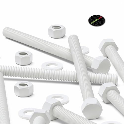 Image of 5X White PP Hex Head Plastic Bolts, Nuts & Washers, M12 x 150 mm (15 /32 x 5 29 /32 in)