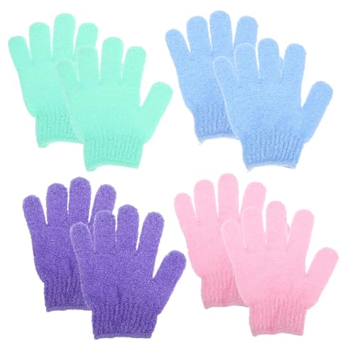 LIFKOME 4 Pairs Exfoliating Bath Gloves Nylon Dead Skin Scrubber Body Scrub Wash Gloves for All Skin Types Machine Washable Quick Drying Cleaning Mitts for Shower Spa Random Color