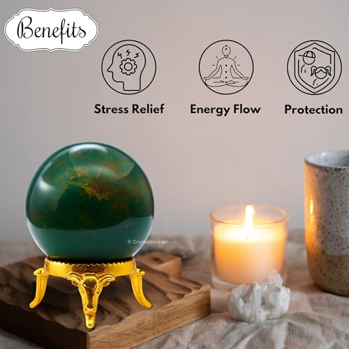 Image of Certified Bloodstone Crystal Ball for Meditation - Premium Crystal Vastu Items for Home and Feng Shui Items for Good Luck - Ideal for Pooja Supplies and Spiritual Practices (2 inch Inch)