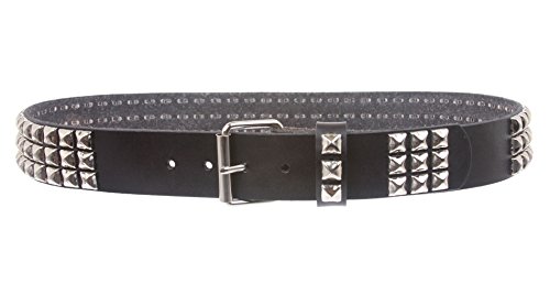 Snap On Three Row Punk Rock Star Metal Silver Studded Full Grain Cowhide Leather Belt3
