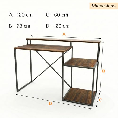 Image of Klaxon Engineered Wood Iron Study Table with Drawer, Multi-Usage Laptop Desk & Home Office (Printo-FD, DIY Installation) (FD, Tek Printer)