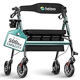 Helavo Bariatric Walker with Large, Height-Adjustable Seat, 550 lbs Weight Capacity, 8-inch Wheels, 28-inch Wide - Extra Wide Heavy Duty Rollator for Seniors