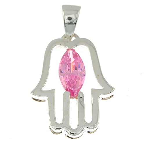 Pendentif Hamsa en argent 925 et cristal rose de haute joaillerie
