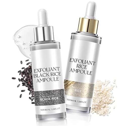 Peel Shot Glow Rice Ampoule Duo, 2 peças esfoliantes de arroz preto e branco, peeling suave e minimização de poros, peeling esfoliante de arroz para todos os tipos de pele (preto + branco/100 ml)