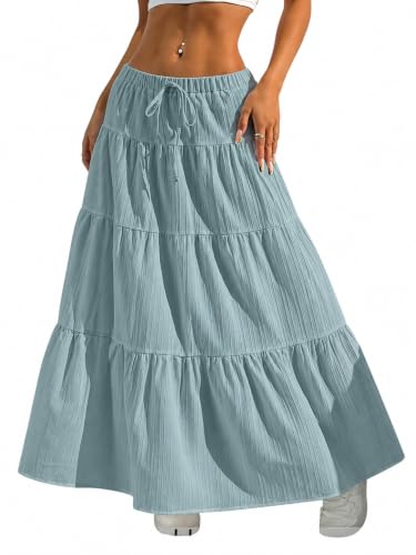 Image of Jawdrobe Women's Georgette Ruffle Hem Long Flared Skirt Lightweight Soft Fabric| High-Waisted Ruffled Maxi Plain and Pleated Skirt