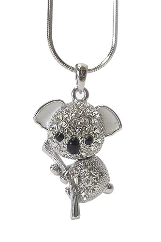 Adorable Silver Tone 3D Crystal Koala Bear Pendant Necklace