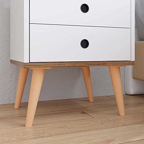 Mesa De Cabeceira Quarto Dream 2 Gavetas com Pés Estilo Retrô (Off White/Freijo)