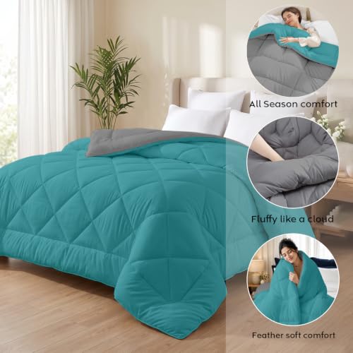Image of AYKA Reversible Comforter 220 GSM Microfiber Reversible AC Comforter /Blanket for Winter /Quilt /Duvets for King Size Single Bed Comforter (60 * 90, Teal & Grey)| TC - 220