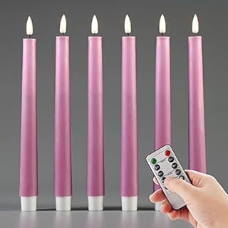 Eywamage Hot Pink Flameless Taper Candles with Remote, Flickering Real Wax LED Battery Operated Candlesticks Set of 6