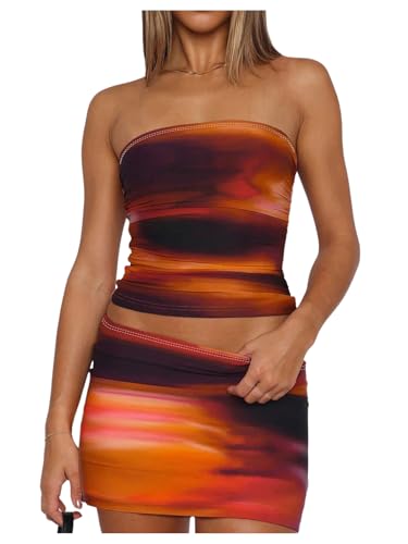 SOLY HUX Women's 2 Piece Outfits Tie Dye Strapless Bandeau