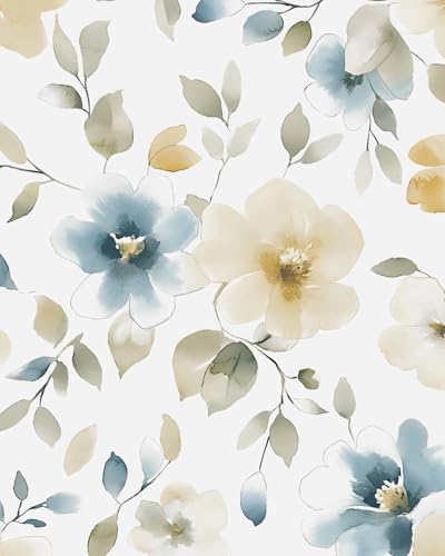 Fvlow Beige Watercolor Floral Peel and Stick Wallpaper 17.4" x 394"