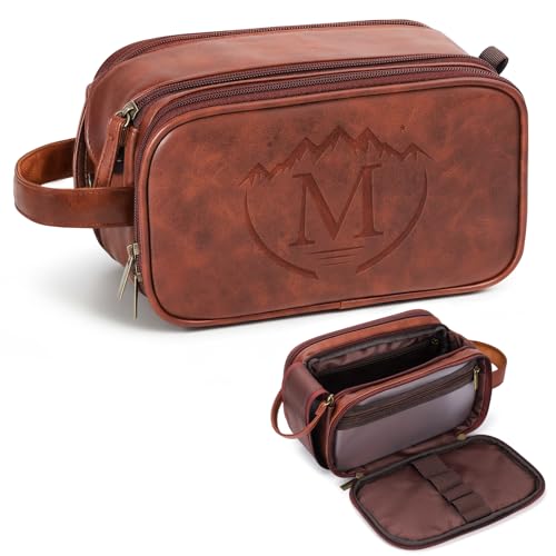 Ecttunafe Leather Toiletry Bag for Men, Personalized