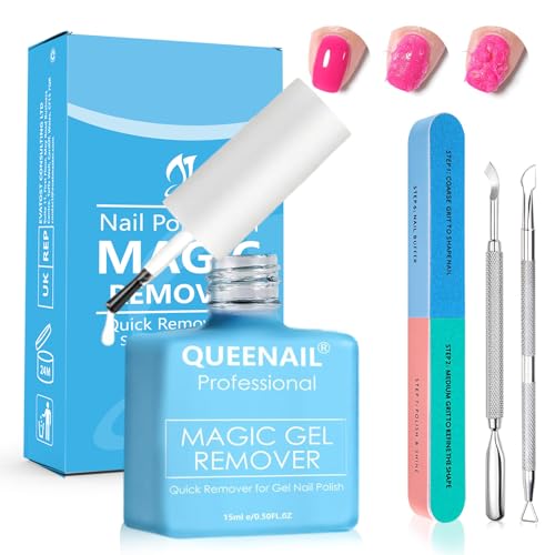 1pcs 15ml Gel Nail Polish Remover Kit Professional Gel Nail Varnish remover with nail file and polish scraper Quick Removes nail polish in 3-5 Minutes Easily Remove gel