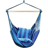 Blissun Hanging Hammock Chair, Hanging Swing Chair with Two Cushions, 34 Inch Wide Seat Blue & Green