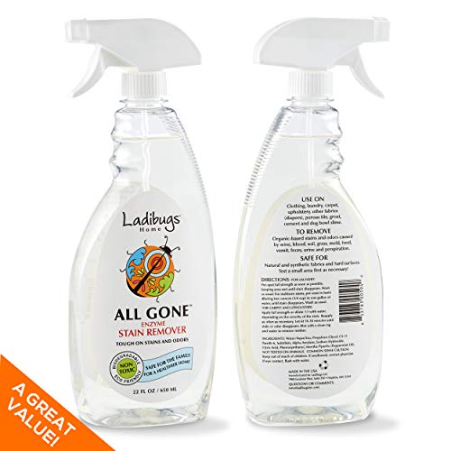 Ladibugs Natural Enzyme Stain & All Gone Spot Remover Spray, 22Oz | Eliminate Tough Stains & Odors | Non-Toxic & Biodegradable Formula #TOP3