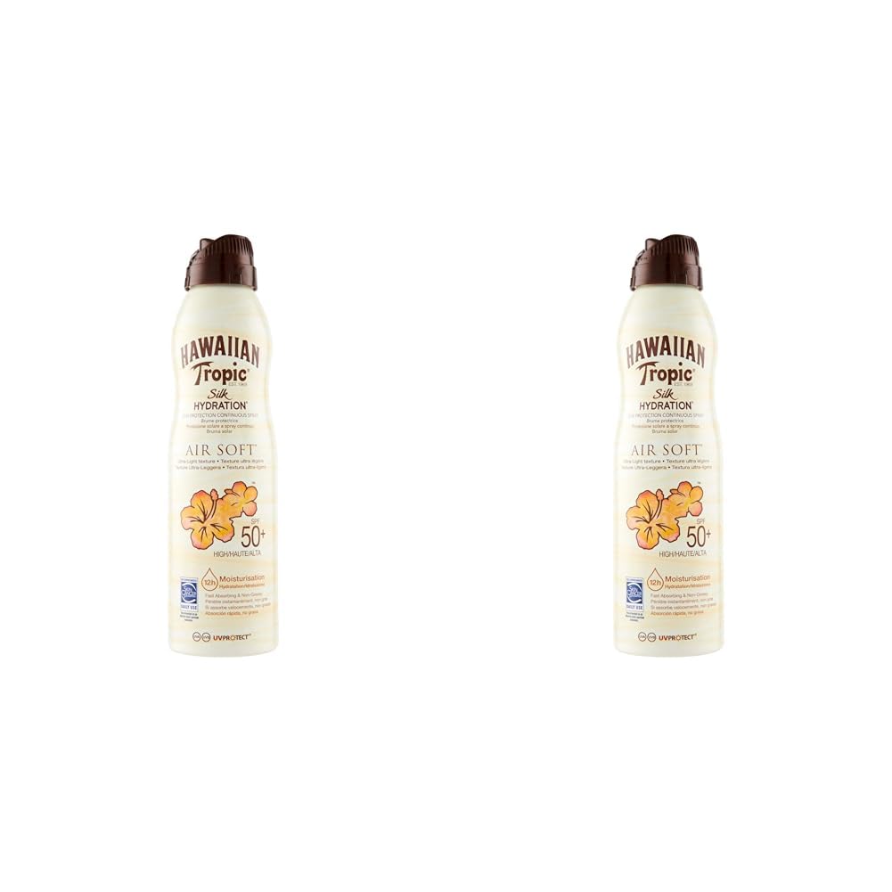 Hawaiian Tropic Bruma Silk Hydration Air Soft SPF 50 - Loción Solar Protectora en Spray de Vaporización, Resistente al Agua hasta 12 Horas, Bruma Solar de 220 ml (Paquete de 2)