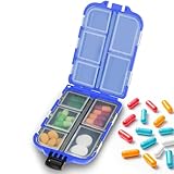 JYSNOW Porte-pilules avec 10 compartiments, mini porte-pilules 7 jours portable S 9,5 x 6,5 x 3 cm, organisateur de médicaments de voyage, contenant des vitamines, huile de foie de morue (bleu)