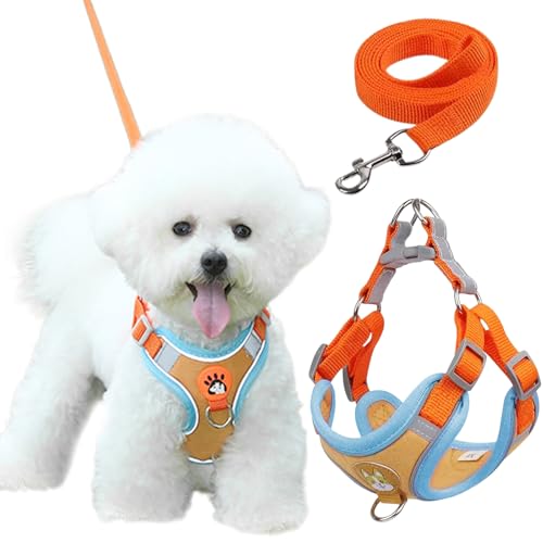 Culinavog Pettorina per Cane, 1 Pezzi Pettorina Cane Taglia Piccola Riflettente, Imbracatura per Cuccioli, Facile da pulire, Imbracatura Traspirante per Cani per Passeggiate e Corsa (Arancione, XS)