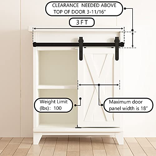 skysen 3ft Single Door Cabinet Sliding Barn Door Hardware Kit Super Mini Sliding Door Hardware for Wardrobe Cabinet TV Stand (ykd2)