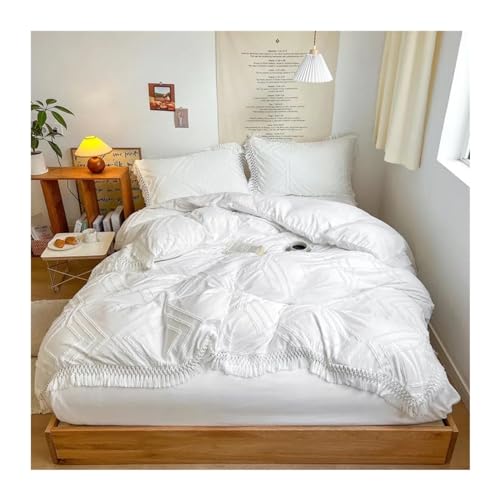 Funda de edredón de textura texturizada con flecos elegantes para cama queen 2