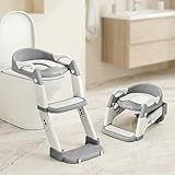 Reducteur toilette enfant 3 en 1, pot bebe toilette et adaptateur toilette enfant avec rehausseur WC, marches, poignées et dossier, antidérapant, pliable, robuste, facile à nettoyer, 3 6 ans