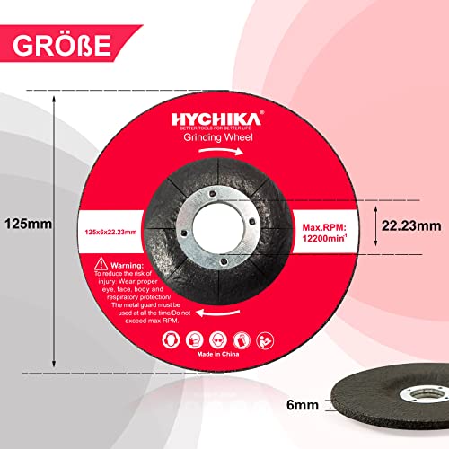 HYCHIKA Schruppscheiben 125mm 10 Stück, Professional Schruppscheibe gekröpft, Winkelschleifer Scheiben für Stahl-, Metallbearbeitung Schleifen Polieren, Entgraten Ø125 x 22,2 mm, Dicke:6 mm