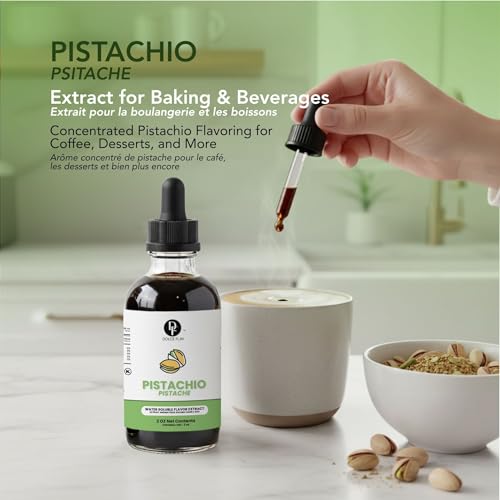 Image of Dolce Flav Pistachio Extract - 2 Ounce Water-Soluble Kosher, Sugar-Free, Concentrated Nutty Pistachio Flavor for Baking, Ice Cream & Pastries, Includes Measured Dropper