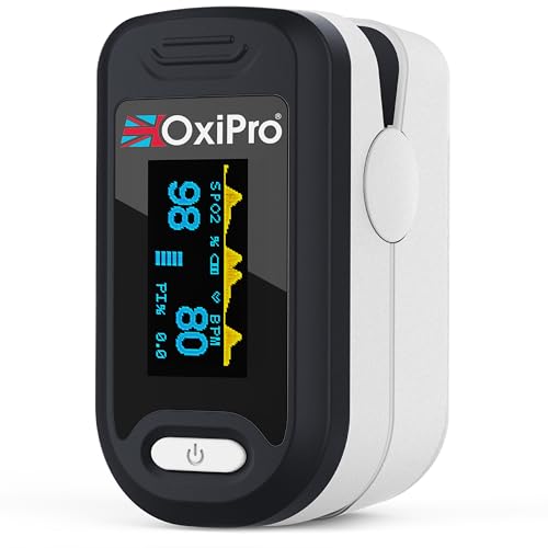 OxiPro OX2 – CE Certified – MHRA Registered Pulse Oximeter/Blood Oxygen Monitor – Finger Oxygen Saturation Monitor/SATS Monitor SpO2 – UK Approved Medical Device