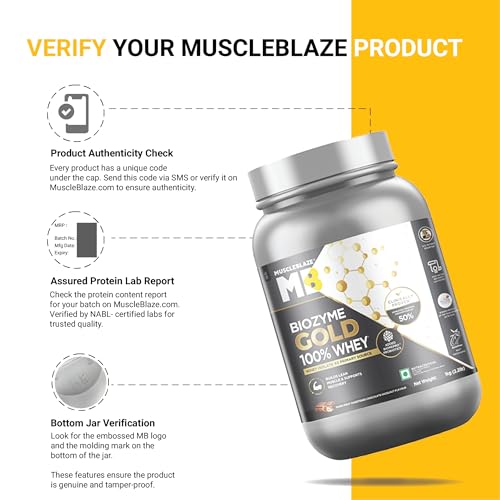 Image of MuscleBlaze Biozyme Gold 100% Whey Protein Powder (Monk Fruit Sweetened Chocolate Hazelnut, 1kg / 2.2 lbs) | 26g Protein Per Scoop | Whey Isolate as Primary Protein Source
