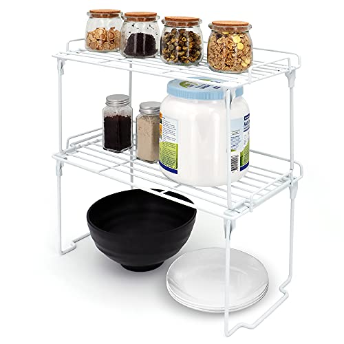 Ipegtop Stackable Cabinet Shelf Organizers, Set Of 2 Kitchen Countertop Cupboard Storage Rack, Pantry Stand Shelves Space Saving For Kitchen, Bedroom, Bathroom, White #TOP4